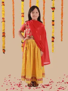 Sangria Girls Embellished Printed Pure Cotton Lehenga With Choli & Dupatta