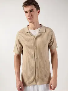 Thomas Scott Men Premium Cuban Collar Solid Cotton Casual Shirt