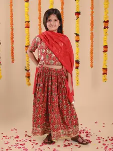Sangria Girls Printed Lehenga With Choli & Dupatta