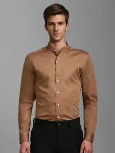 Louis Philippe Men Band Collar Solid Cotton Slim Fit Formal Shirt