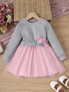 INCLUD Girls Cuffed Sleeves Fit & Flare Dress