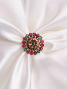 PANASH Gold-Plated Cubic Zirconia Studded Adjustable Finger Ring