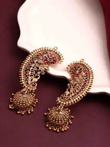 PANASH Gold-Plated Cubic Zirconia Studded Contemporary Jhumkas Earrings