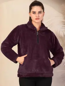 KLOTTHE Women Solid Spread Collar Woolen Fur Winter Jacket