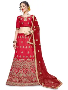 Maroosh Women Embroidered Thread Work Unstitched Lehenga & Blouse With Dupatta