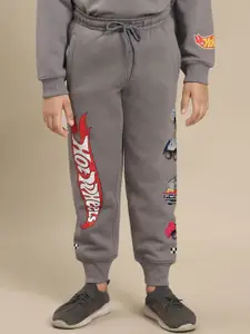 Kids Ville Boys Hot Wheels Typography Printed Mid-Rise Cotton Joggers
