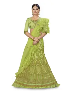 Maroosh Women Embroidered Thread Work Unstitched Lehenga & Blouse With Dupatta