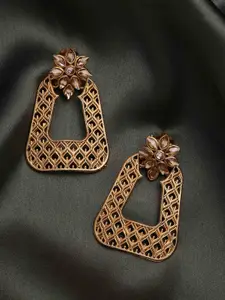 PANASH 22Ct Gold Plated Cubic Zirconia Studded Drop Earrings