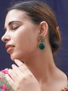 Niscka Gold Plated Kundan Studded Contemporary Hoop Earrings