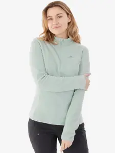 Quechua By Decathlon Women Light Green Half Zip Fleece Sweater Jacket