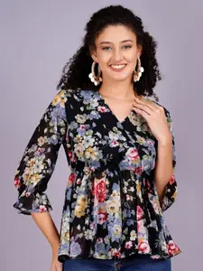 HIGHLIGHT FASHION EXPORT Women Floral Printed V-Neck Top