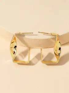 KRENOZ Gold-Plated Stainless Steel Geometric Twisted Half Hoop Earrings