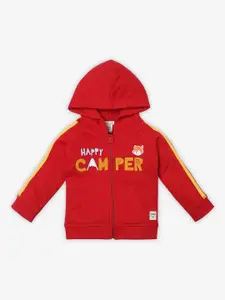 Ed-a-Mamma Baby Boys Typography Hooded Open Front Jacket with Patchwork