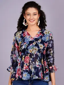 KALINI Women Floral Printed V-Neck Top