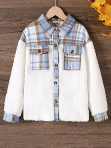 INCLUD Boys Checked Spread Collar Open Front Jacket