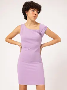 DressBerry Asymmetric Neck Ribbed Bodycon Mini Dress