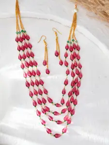 DASTOOR Brass Plated Beaded Necklace and Earrings