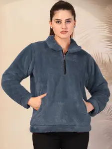 KLOTTHE Women Solid Spread Collar Woolen Fur Winter Jacket