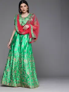 Maroosh Embroidered Thread Work Unstitched Lehenga & Blouse With Dupatta
