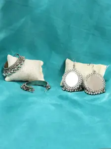 VAGHBHATT Set of 2 German Silver Oxidised Hoop & Drop Earrings