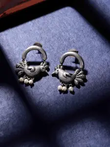 PANASH Silver Plated Artificial Beads Oxidized Bird Shaped Drop Earrings