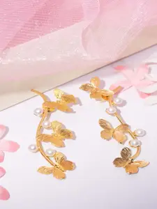 Niscka Gold Plated Beaded Floral Drop Earrings