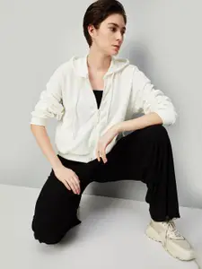 max Women Solid Hood Front-Open Sweatshirt