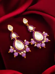 aadita Gold-Plated Classic Kundan and AD Studded Drop Earrings