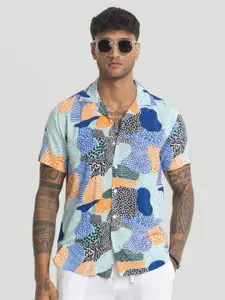 Snitch Men Relaxed Cuban Collar Abstract Printed Casual Shirt