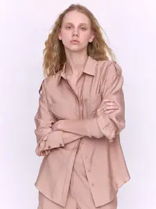 COVER STORY Women Spread Collar Solid Relaxed Fit Casual Shirt