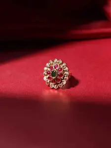 PANASH Gold-Plated Cubic Zirconia Studded Adjustable Finger Ring