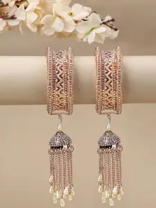 ANIKAS CREATION Set Of 2 Rose Gold-Plated CZ Stone-Studded Latkan Style Bangle