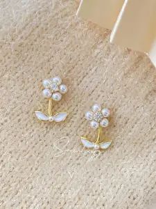 VAGHBHATT Stainless Steel Gold Plated Floral Studs Earrings