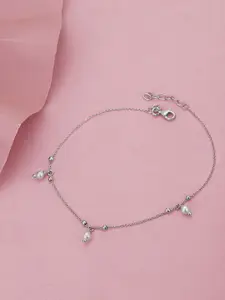 Sangria Rhodium-Plated 925 Sterling Silver Pearls Anklet