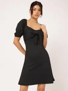 DressBerry Grunge Tie-Up Puff Sleeves Mini Dress