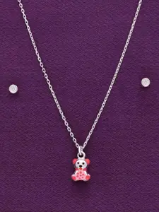 KAI JEWEL Girls 925 Sterling Silver Rhodium-Plated Teddy Bear Pendant Set
