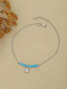 Sangria Rhodium-Plated 925 Sterling Silver Beaded Anklet