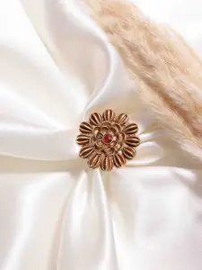 PANASH Gold-Plated Stone Studded Floral-Shaped Adjustable Finger Ring