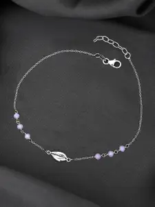 Sangria Rhodium-Plated 925 Sterling Silver Artificial Beads Anklet