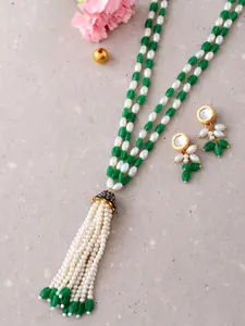 DASTOOR Brass-Plated Beaded Necklace & Earrings