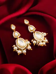 aadita Gold-Plated American Diamond Classic Drop Earrings