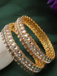 ANIKAS CREATION Set Of 2 Gold-Plated Kundan-Studded Bangles