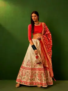 Maroosh Embellished Thread Work Unstitched Lehenga & Blouse With Dupatta
