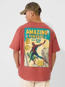 The Souled Store Men Spider-Man Graphic Printed Round Neck Cotton Oversized T-shirt