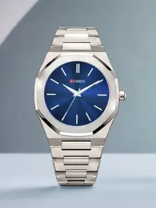 Curren Men Embellished Dial & Stainless Steel Cuff Straps Analogue Watch 8300-silver