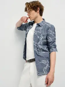 THE BEAR HOUSE Men Spread Collar Abstract Printed Pure Cotton Casual Shirt
