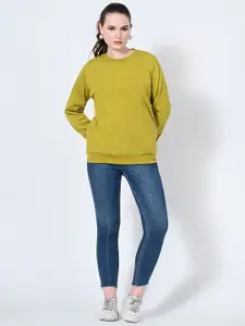 BAESD Women Solid Round Neck Fleece Pullover Sweatshirt