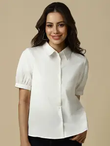 Allen Solly Woman Spread Collar Solid Cotton Boxy Casual Shirt