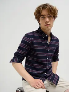 THE BEAR HOUSE Men Pure Cotton Slim Fit Striped Casual Shirt