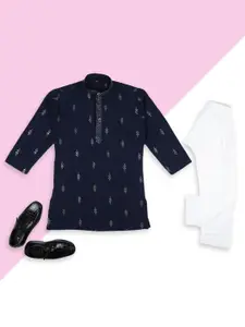 Sangria Boys Woven Design Embroidered Regular Sequinned Straight Kurta with Pyjamas